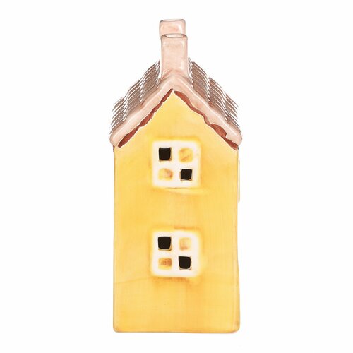 Căsuță din ceramică cu LED, 11 x 7 x 16 cm,primăvară, galbenă