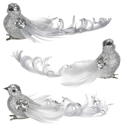 Pasăre cu clips, argintiu, 12,5 x 5 x 4 cm, set 3 buc.