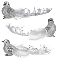 Ptáček s klipem, stříbrná, 12,5 x 5 x 4 cm, sada 3 ks