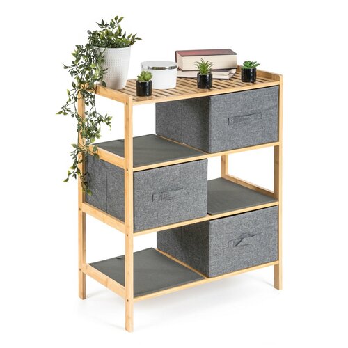 G21 Bambusz polc kosarakkal, 3 polc, szürke