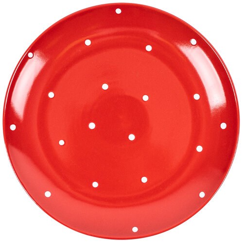 Kerámia lapos tányér pöttyökkel, piros