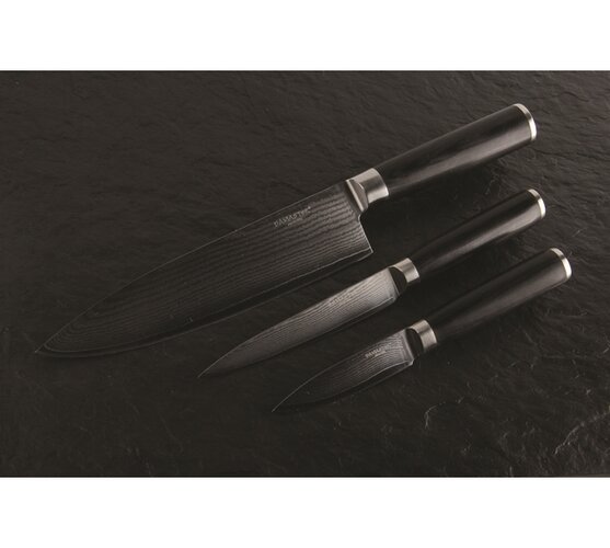 Sada nožov z japonskej ocele, 3 ks, Damaster, čierna