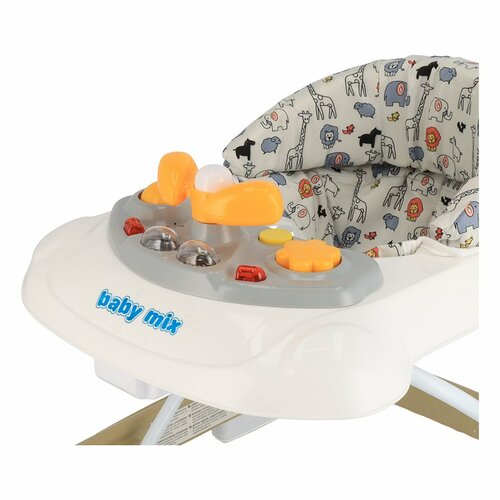 Baby Mix Dětské chodítko s volantem asilikonovými kolečky světle hnědá, 50 x 44 x 50 cm