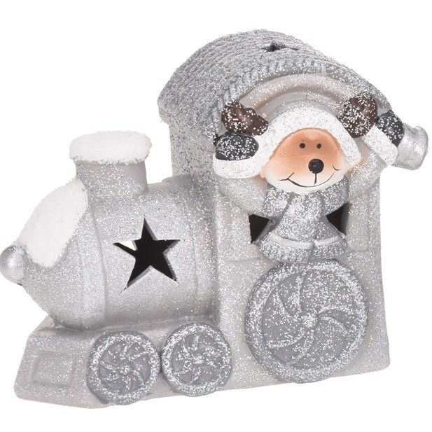 Vánoční LED dekorace Train with Reindeer, 10 cm