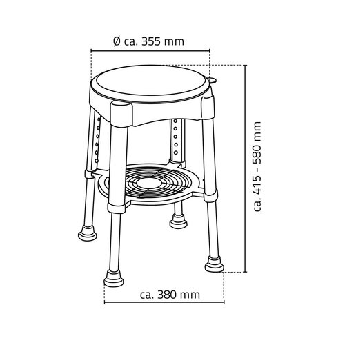 SAPHO A0050401 Taburet pivotant pentruhandicapați, reglabil pe înălțime, alb/albastru