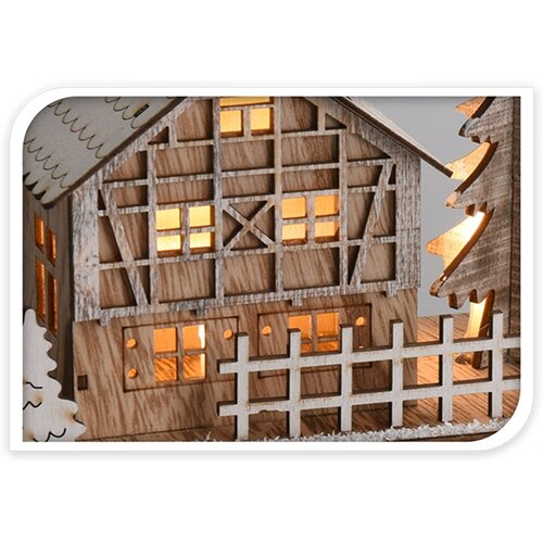 Vianočná drevená dedinka Snowmen 43,5 cm, 7 LED