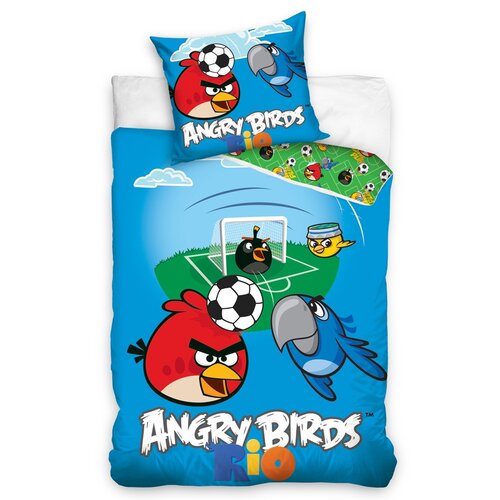 Dětské bavlněné povlečení Angry Birds Rio Fotbal, 140 x 200 cm, 70 x 80 cm