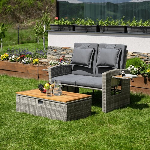 Ogrodowa sofa rattanowa MALORY, szara/naturalna