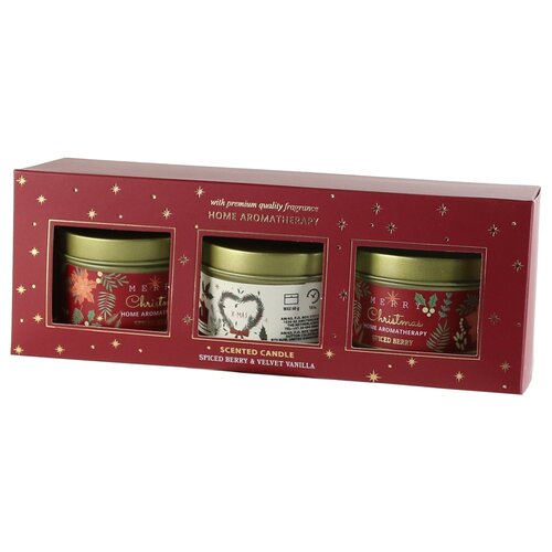 Sada vianočných sviečok Merry Christmas Spiced berry/Velvet vanilla, 3 ks