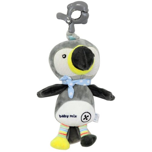 Baby Mix Dětská plyšová hračka s hracím strojkem a klipem Tukan šedá, 24 cm