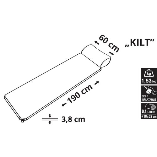 Cattara Kilt önfelfújó matrac párnával, 190 x 60 x 3,8 cm