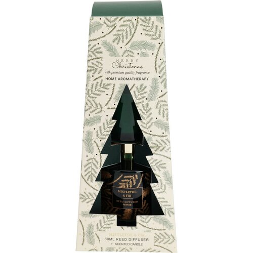 Zestaw upominkowy z dyfuzorem i świecami Merry Christmas, Mistletoe and fir, 2 szt.