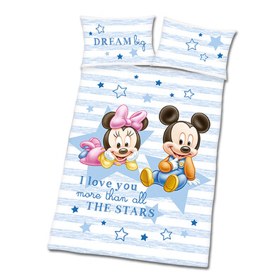 Povlečení do dětské postýlky Mickey a Minnie modrá, 135 x 100 cm, 40 x 60 cm