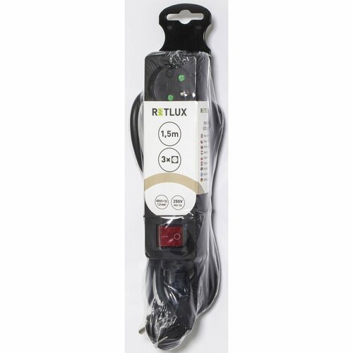 Retlux RPC 18B Prodlužovací kabel s vypínačem, 3 zásuvky, 1,5 m