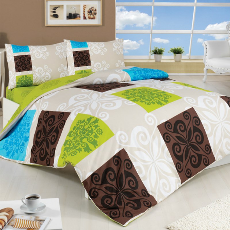 Bedtex Bavlněné povlečení Sedef zelená, 220 x 200 cm, 2 ks 70 x 90 cm