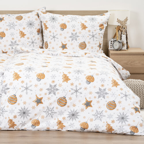 Lenjerie de pat din flanel 4Home Golden Xmas Night, 220 x 200 cm, 2 buc 70 x 90 cm