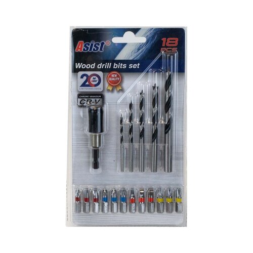 Asist FR20-018 set vrtákov do dreva a bitov v úložnej taške, 18 ks