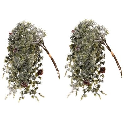 Zestaw zwisających gałęzi modrzewia, 2 szt., zielony, pokryte szronem