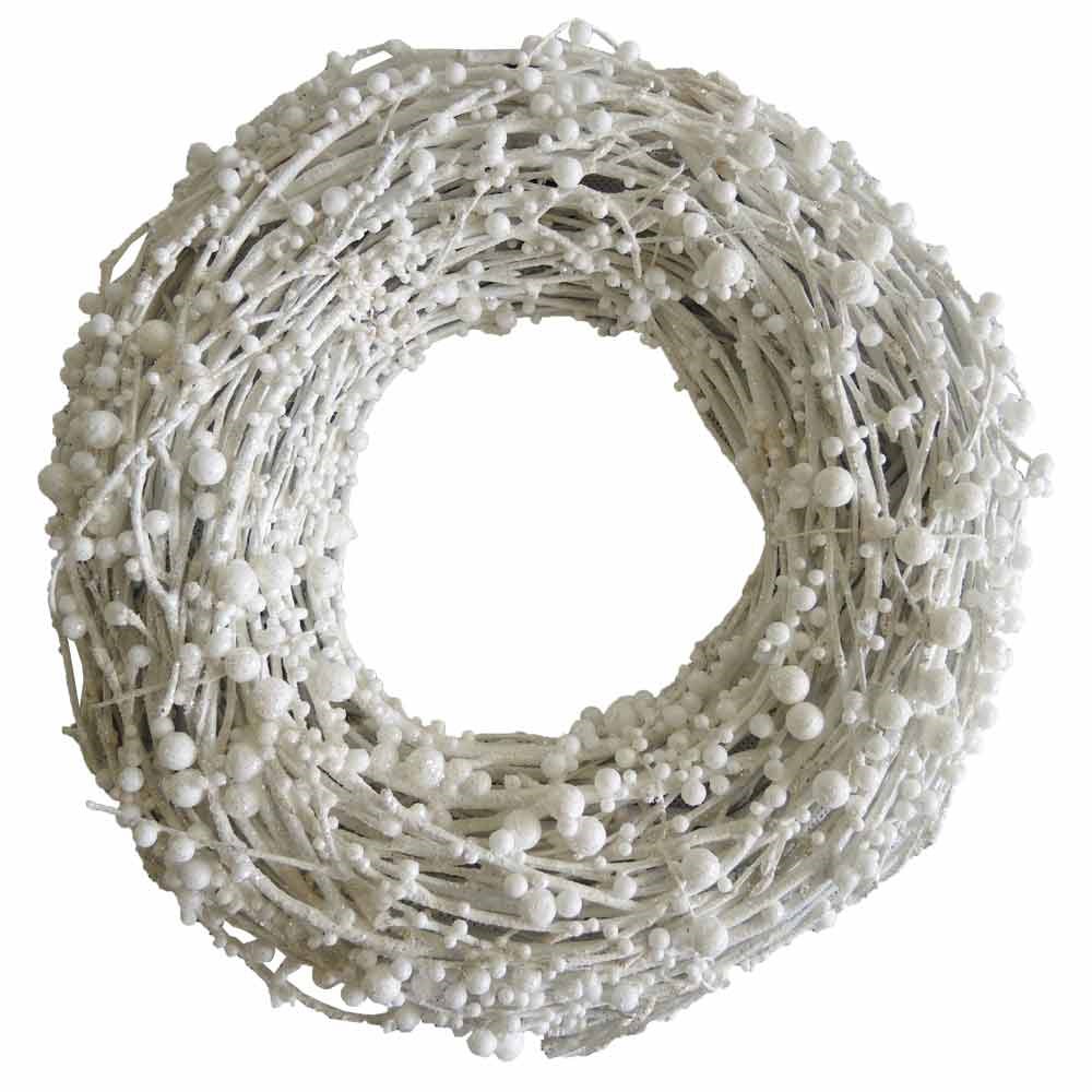 StarDeco Dekoratívny veniec Perličky biela, 28 cm