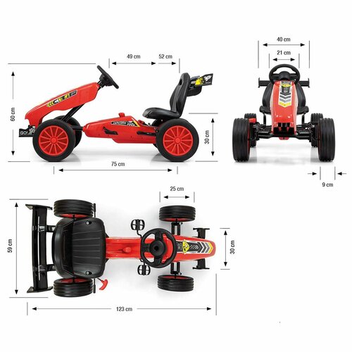 Milly Mally Quadricycle gokart rakéta, piros