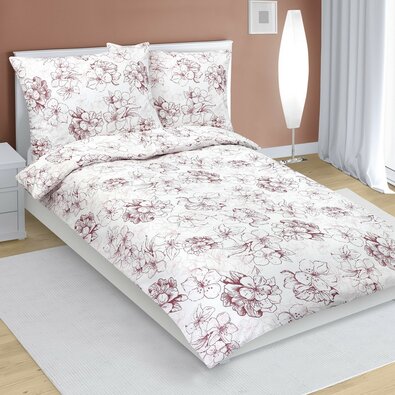 Bellatex Baumwollbettwäsche Blüte burgundy, 140 x 200 cm, 70 x 90 cm