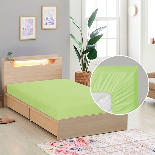 Cearceaf de pânză cu elastic, verde, 90 x 200 cm