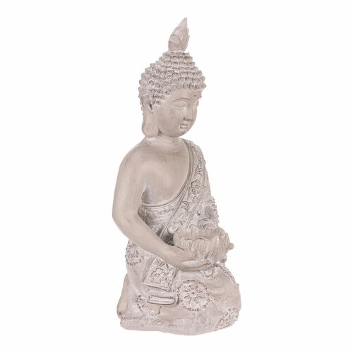 Dekorace soška Buddha klečící, šedá, polyresin, 25 x 24 x 57 cm