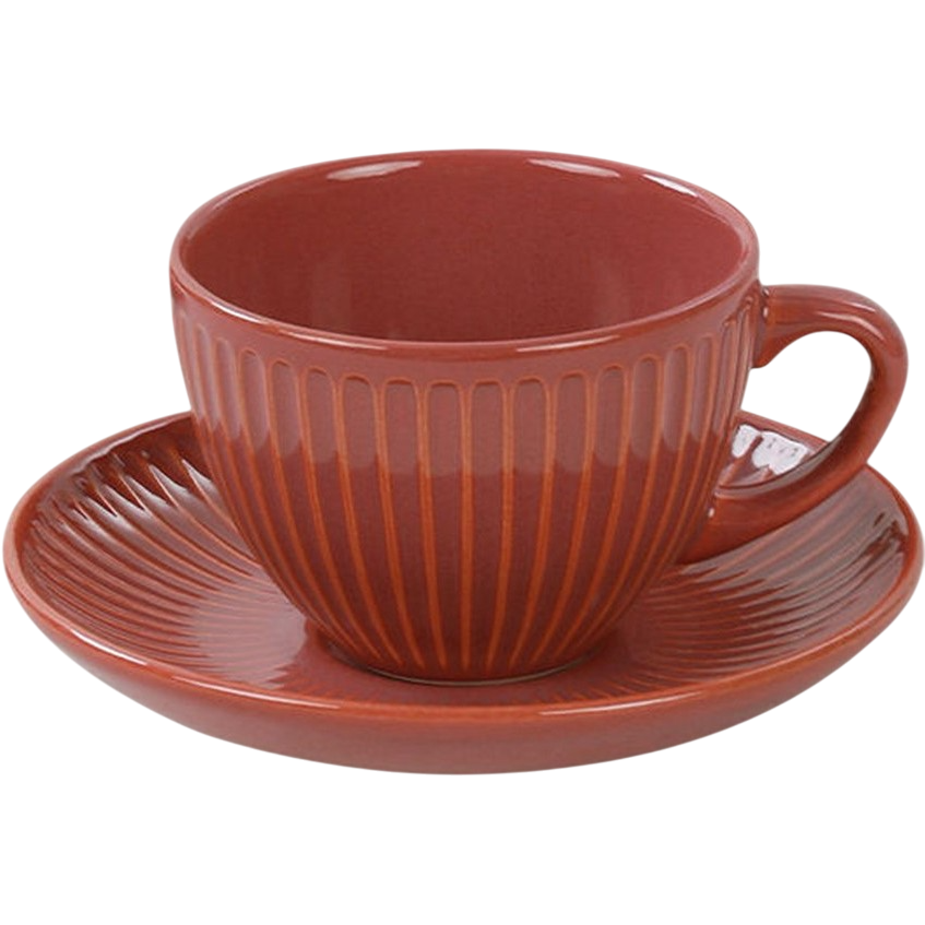 Súprava 6 keramických šálok s podšálkami Linea 210 ml, oranžová