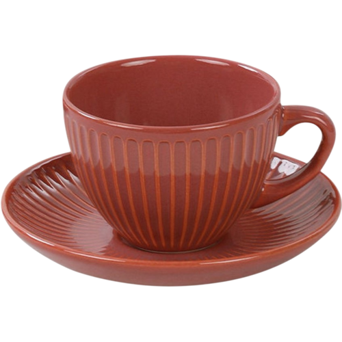 Sada 6 keramických šálků s podšálky Linea 210 ml, oranžová