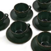 Set de 6 cești din ceramică cu farfurioare Linea210 ml, verde