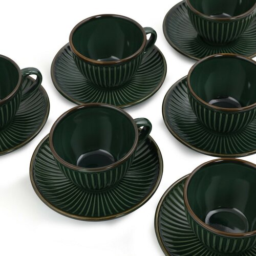 Set mit 6 Keramiktassen mit Untertassen Linea 210 ml, Grün