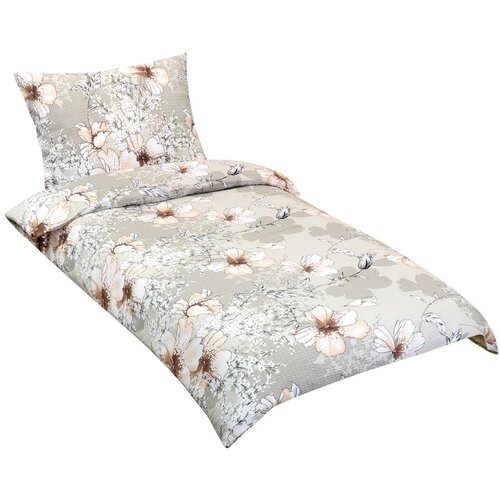 Lenjerie de pat creponată Bellatex Hibiscus cafea, 140 x 220 cm, 70 x 90 cm