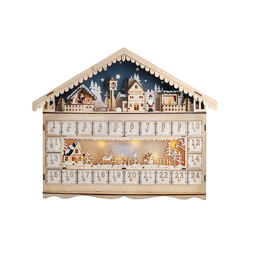 Solight LED adventi naptár – Hegyi kunyhó, 10 db LED, 50 x 40 cm, 2 db AA elem
