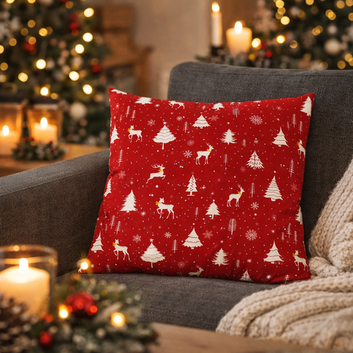 Vankúš s výplňou vianočný motív Vianoce 45 x 45 cm, červená