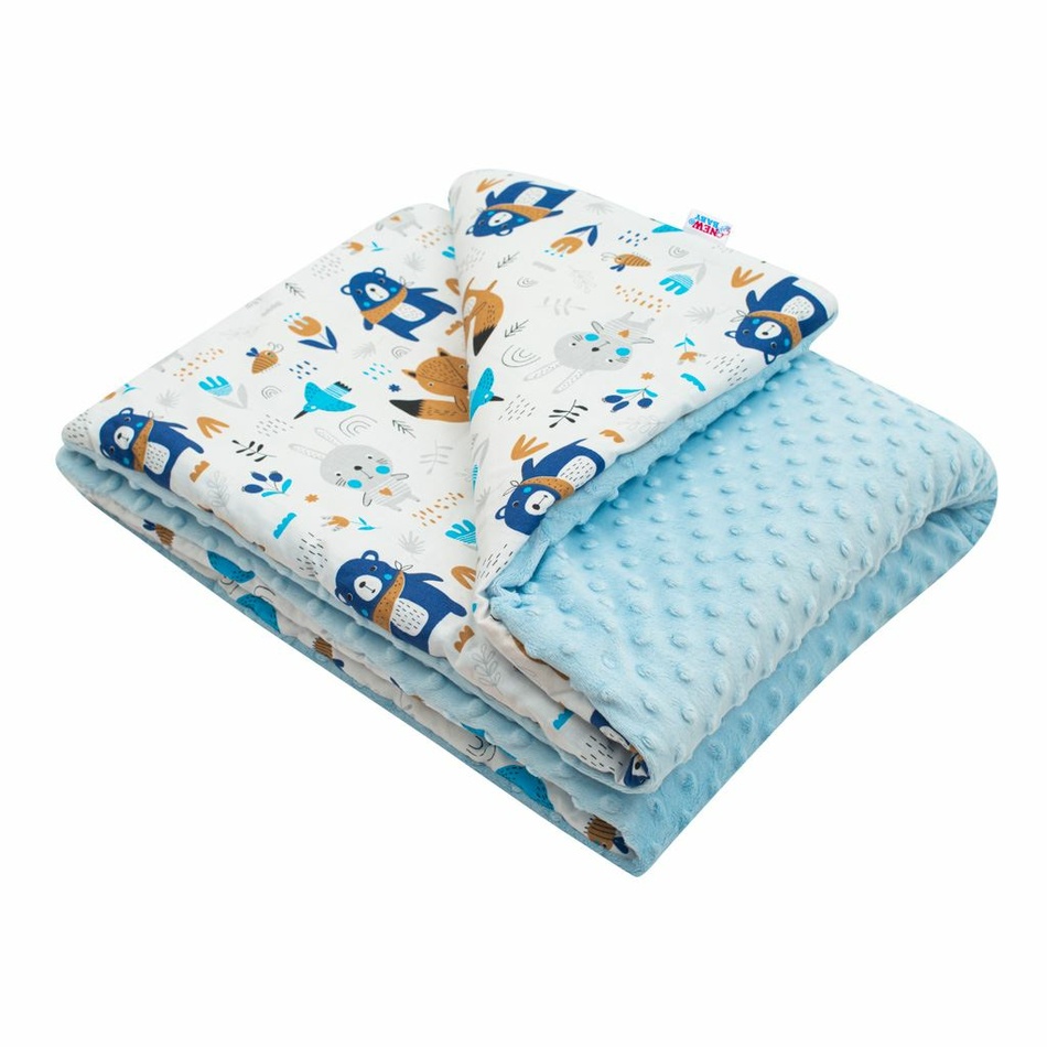 Poza New Baby Patura pentru copii Minky Ursuleti, albastra, 80 x 102 cm