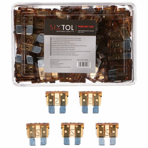 Sixtol Набір ножових автомобільних запобіжників   MECHANIC FUSE SET 7,5А, 100 шт.