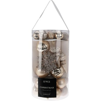 Set de ornamente de Crăciun Cristal auriu, 57 buc