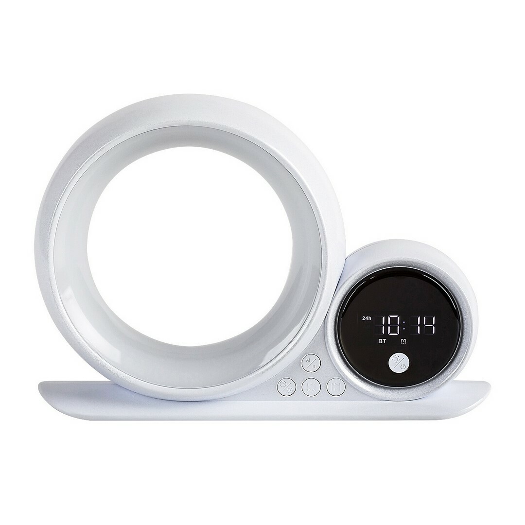 Rabalux 76109 dekorativní stolní lampa Wakeway, s reproduktorem, RGB, hodinami a budíkem