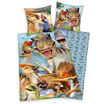 Lenjerie de pat copii, din bumbac, Dinozauri, 140 x 200 cm, 70 x 90 cm