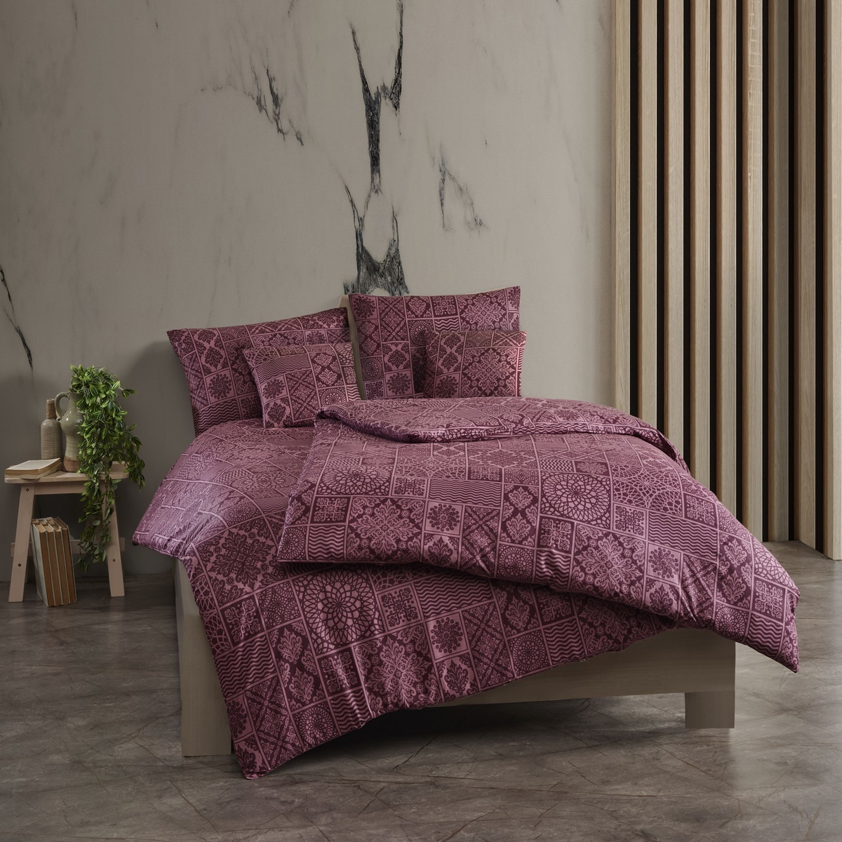Kvalitex Bawełniana pościel Tokyo bordowa, 240 x200 cm, 2x 70 x 90 cm, 240 x 200 cm, 2 szt. 70 x 90 cm