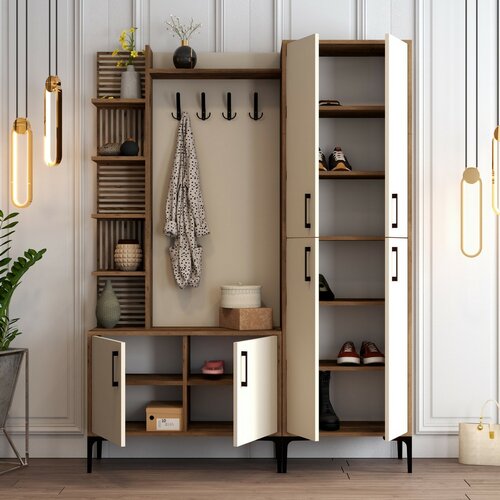 Vešiak na kabáty s botníkom, policami a skriňouViyana Walnut and Cream