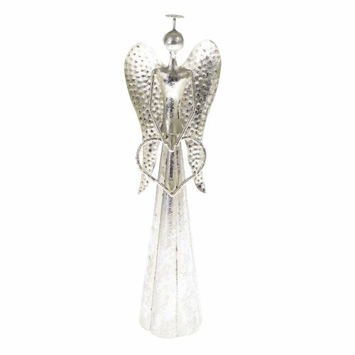 Weihnachtsdekoration aus Metall mit LED-Beleuchtung „Angel with heart“, silberfarben, 9,5 x 30 cm