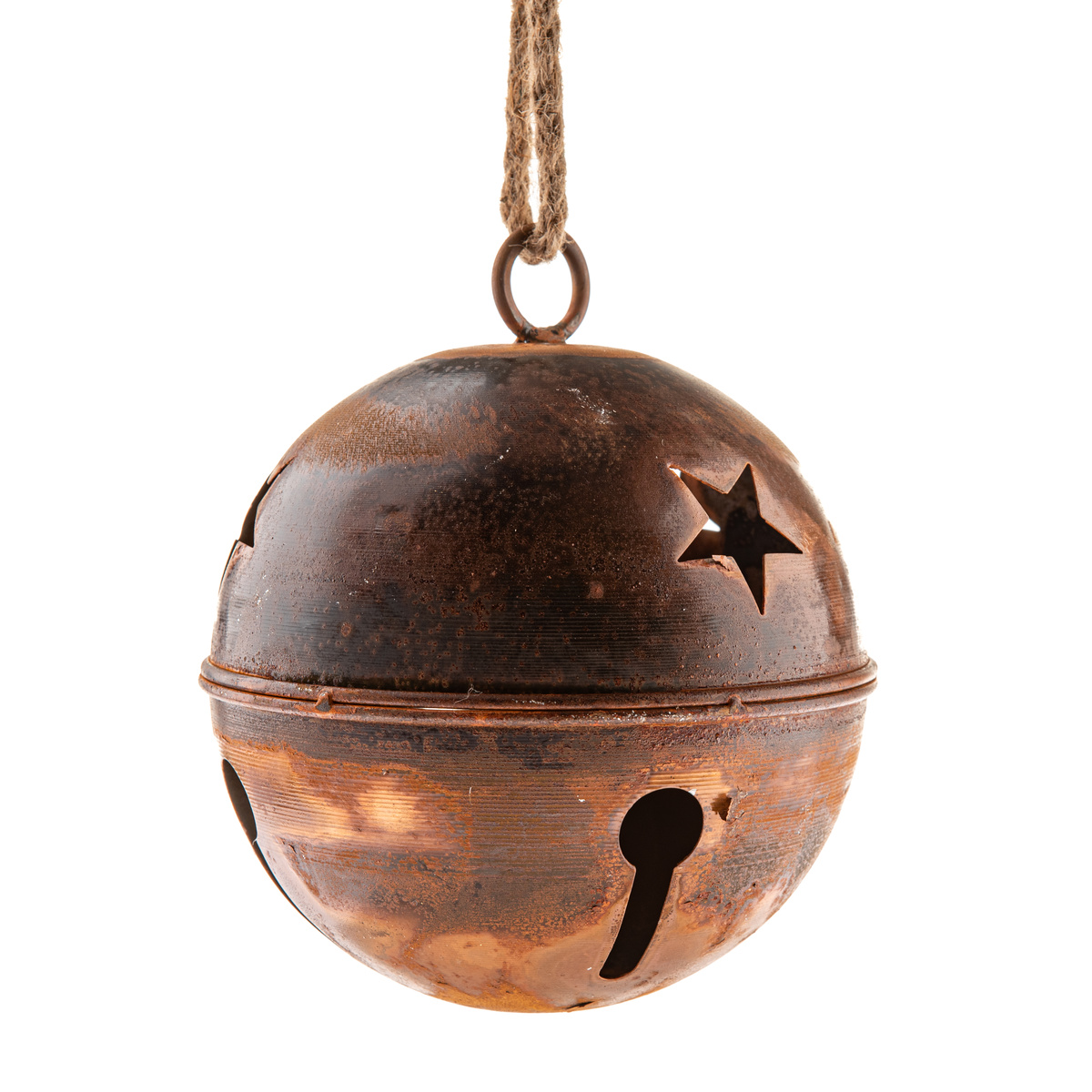 Metalowy zawieszany dzwoneczek o średnicy 15,5 cm,kolor miedziany, rustykalny