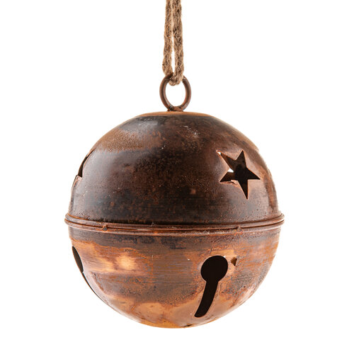 Metalowy zawieszany dzwoneczek o średnicy 15,5 cm,kolor miedziany, rustykalny