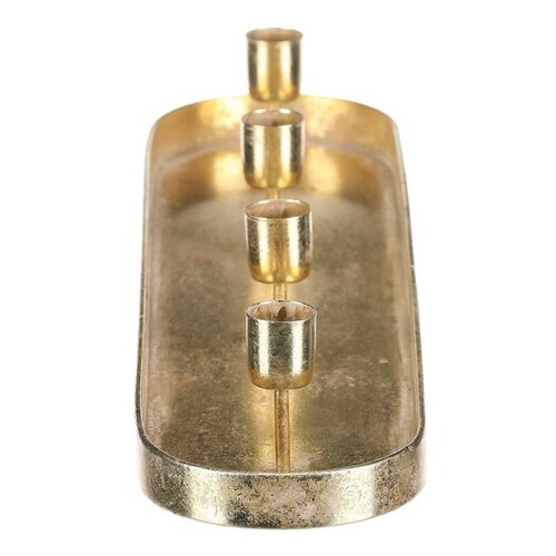 Kovový svietnik na 4 kónické sviečky, ovál,  zlatá, 43 x 10 x 6 cm