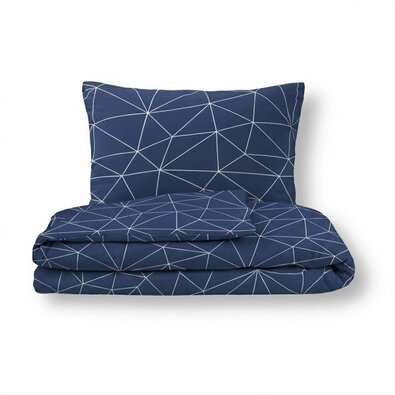 Lenjerie de pat din bumbac Kvalitex Nordic Grid albastru, 240 x 200 cm, 2x 70 x 90 cm