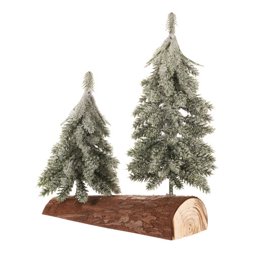 Świąteczne, ośnieżone małe choinki na pniu, 20 cm