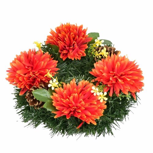 Dušičkový venček okrašen jesenskimi cvetovi 20 cm,oranžna