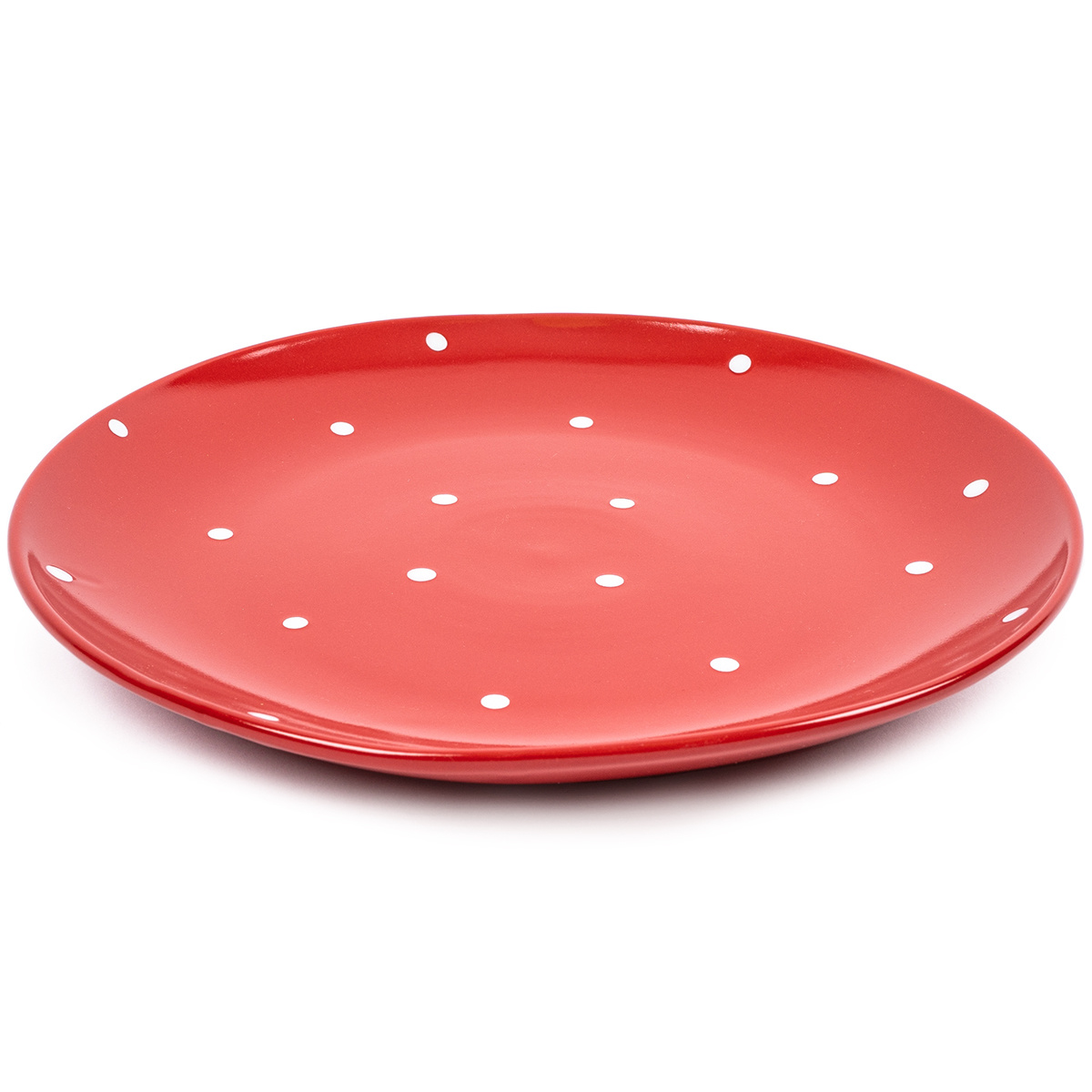 Fotografie Keramický mělký talíř s puntíky, červená