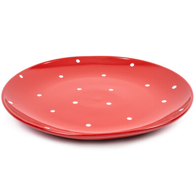 Ceramiczny talerz płytki w kropki, czerwony